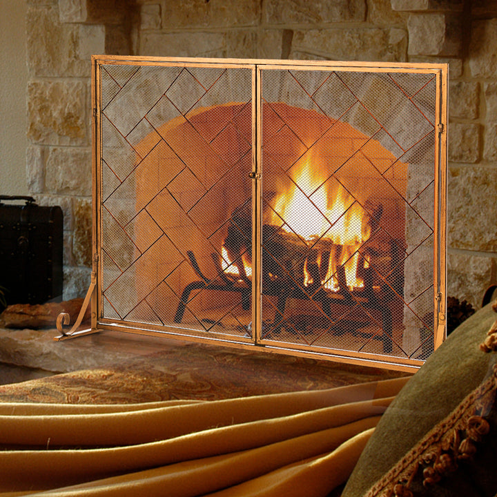 2 Panel Mesh Fireplace Screen with Double Magnetic Doors