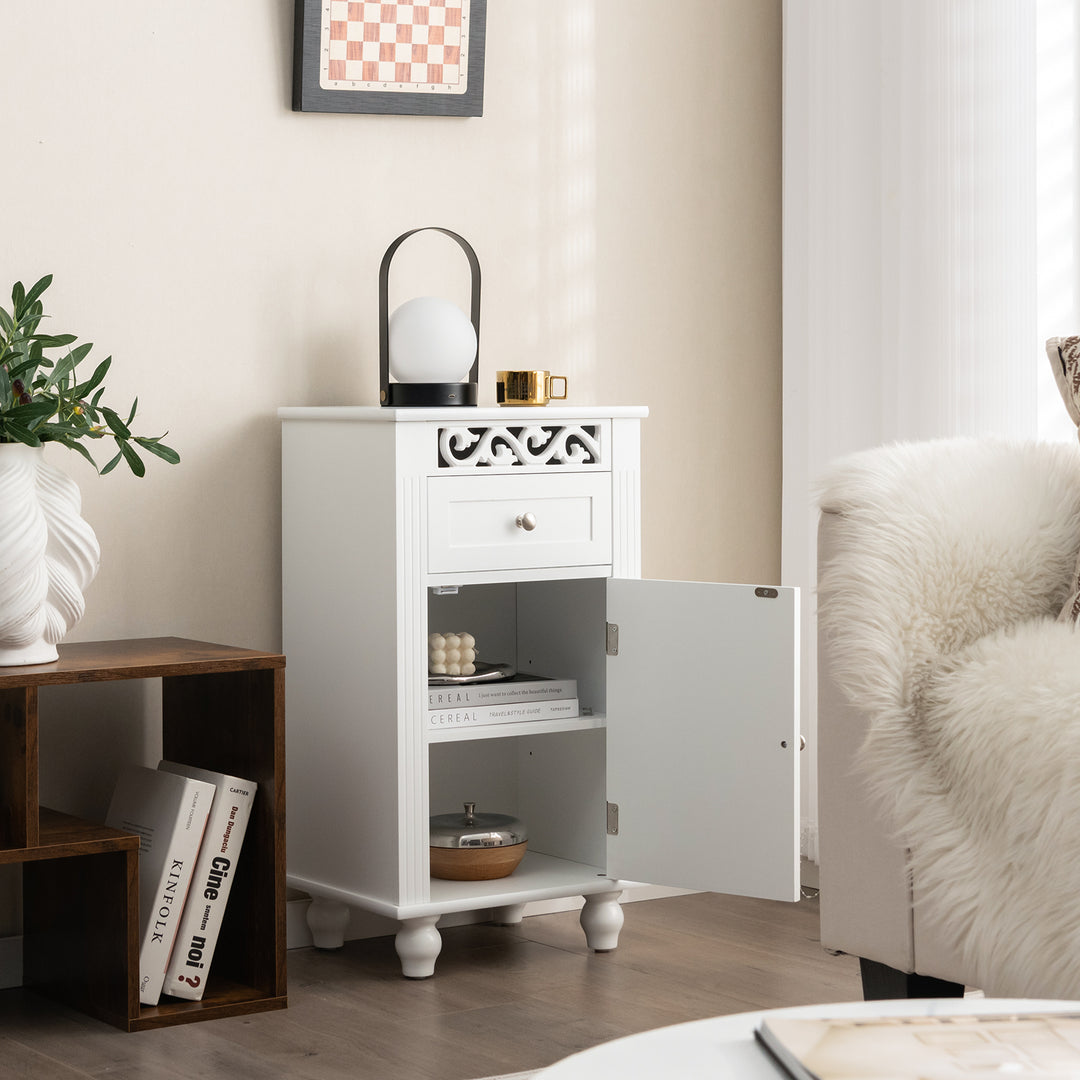 Carved Flowers Bathroom Storage Cabinet with Adjustable Shelf-White