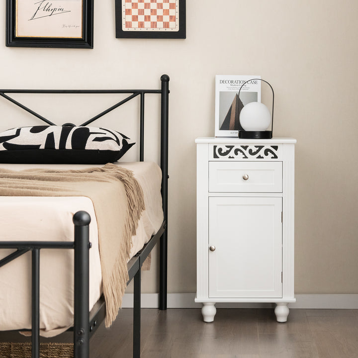 Carved Flowers Bathroom Storage Cabinet with Adjustable Shelf-White