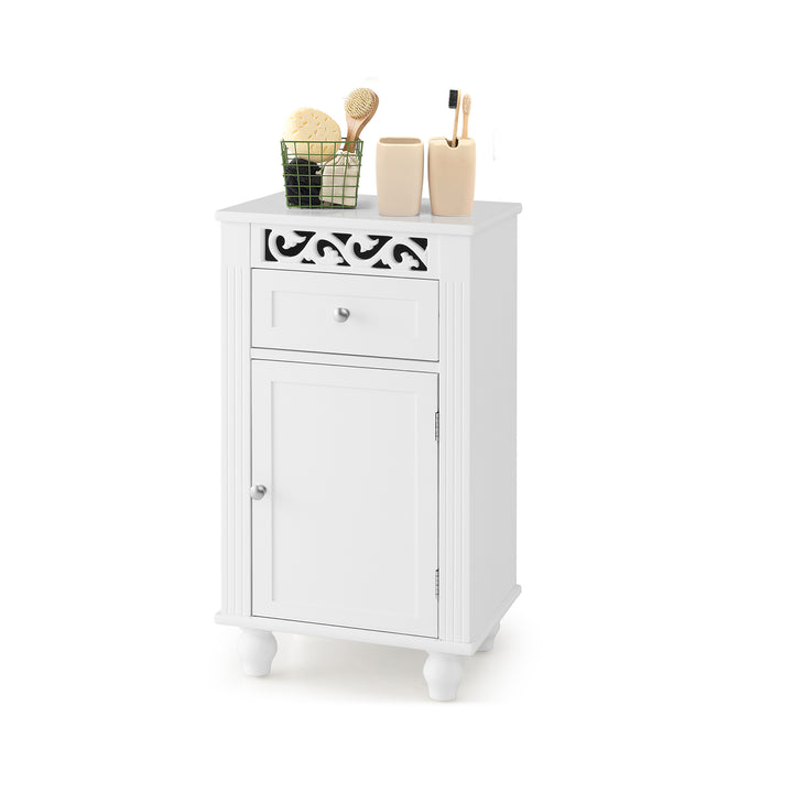 Carved Flowers Bathroom Storage Cabinet with Adjustable Shelf-White