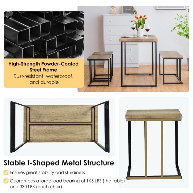 4 Pieces Metal Frame Industrial Breakfast Table Chair Set