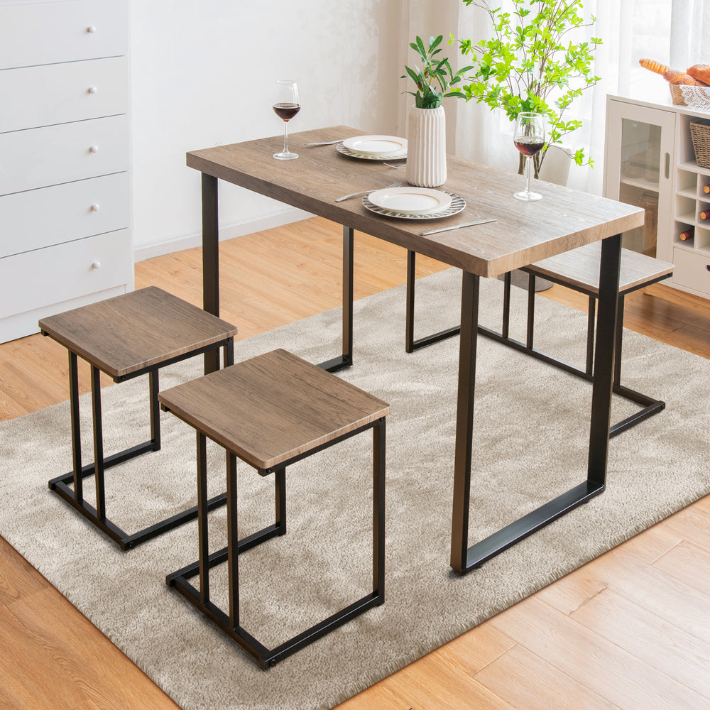 4 Pieces Metal Frame Industrial Breakfast Table Chair Set - TidySpaces