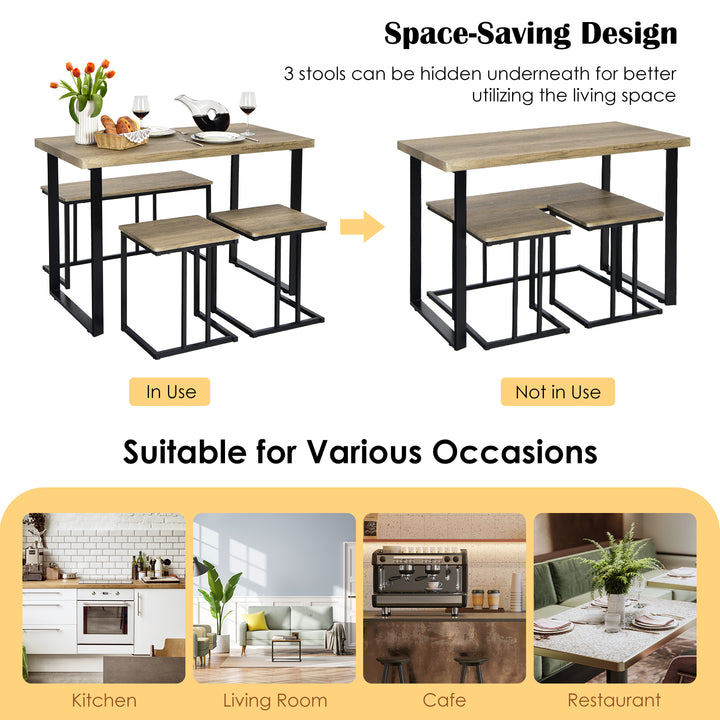 4 Pieces Metal Frame Industrial Breakfast Table Chair Set - TidySpaces