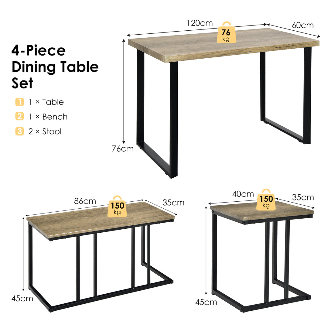 4 Pieces Metal Frame Industrial Breakfast Table Chair Set - TidySpaces