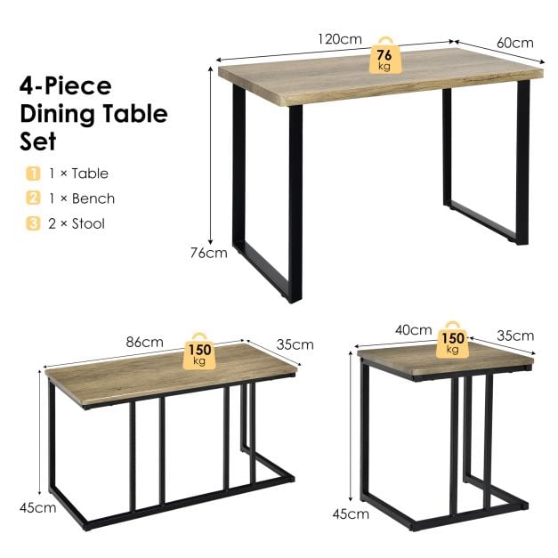 4 Pieces Metal Frame Industrial Breakfast Table Chair Set