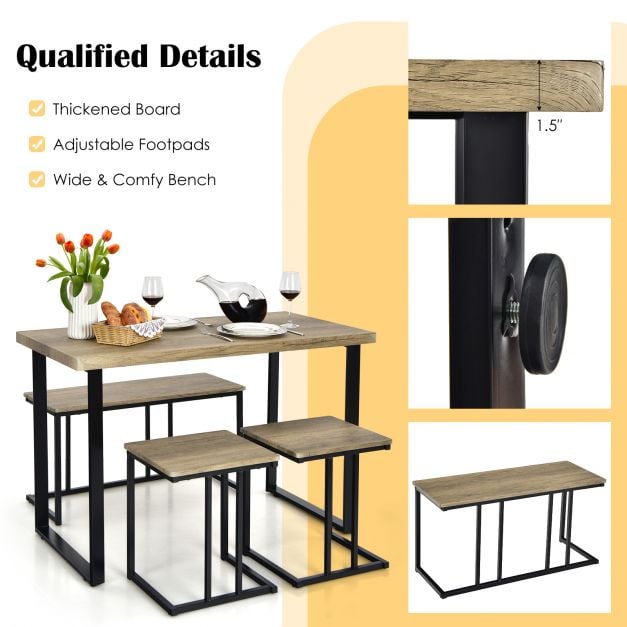 4 Pieces Metal Frame Industrial Breakfast Table Chair Set