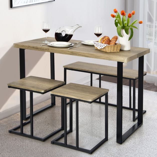 4 Pieces Metal Frame Industrial Breakfast Table Chair Set