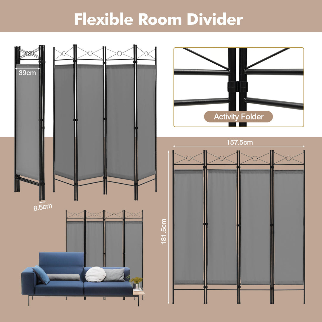 Folding Privacy Screen with Polyester Cloth for Bedroom Living Room-Grey - TidySpaces