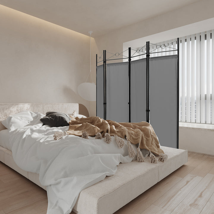 6 Feet 4-Panel Light Weight Room Divider with Polyester Cloth-Grey - TidySpaces