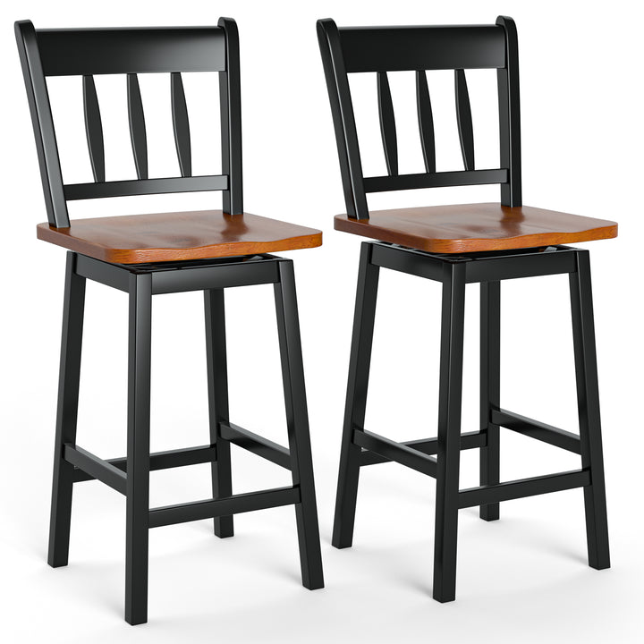 Set of 2 97cm Swivel Rubber Wood Bar Stools with Backrest and Footrest - TidySpaces