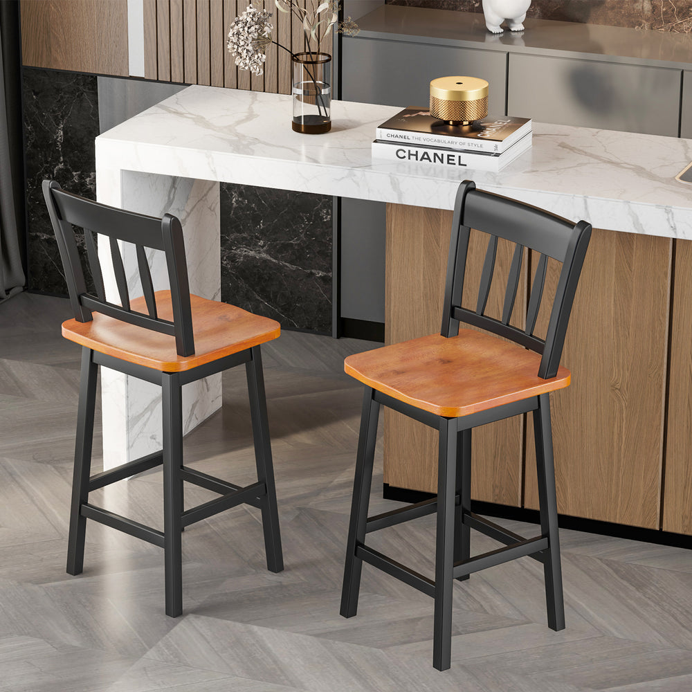 Set of 2 97cm Swivel Rubber Wood Bar Stools with Backrest and Footrest - TidySpaces