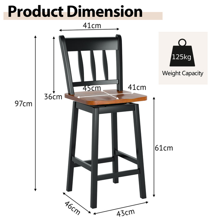 Set of 2 97cm Swivel Rubber Wood Bar Stools with Backrest and Footrest - TidySpaces