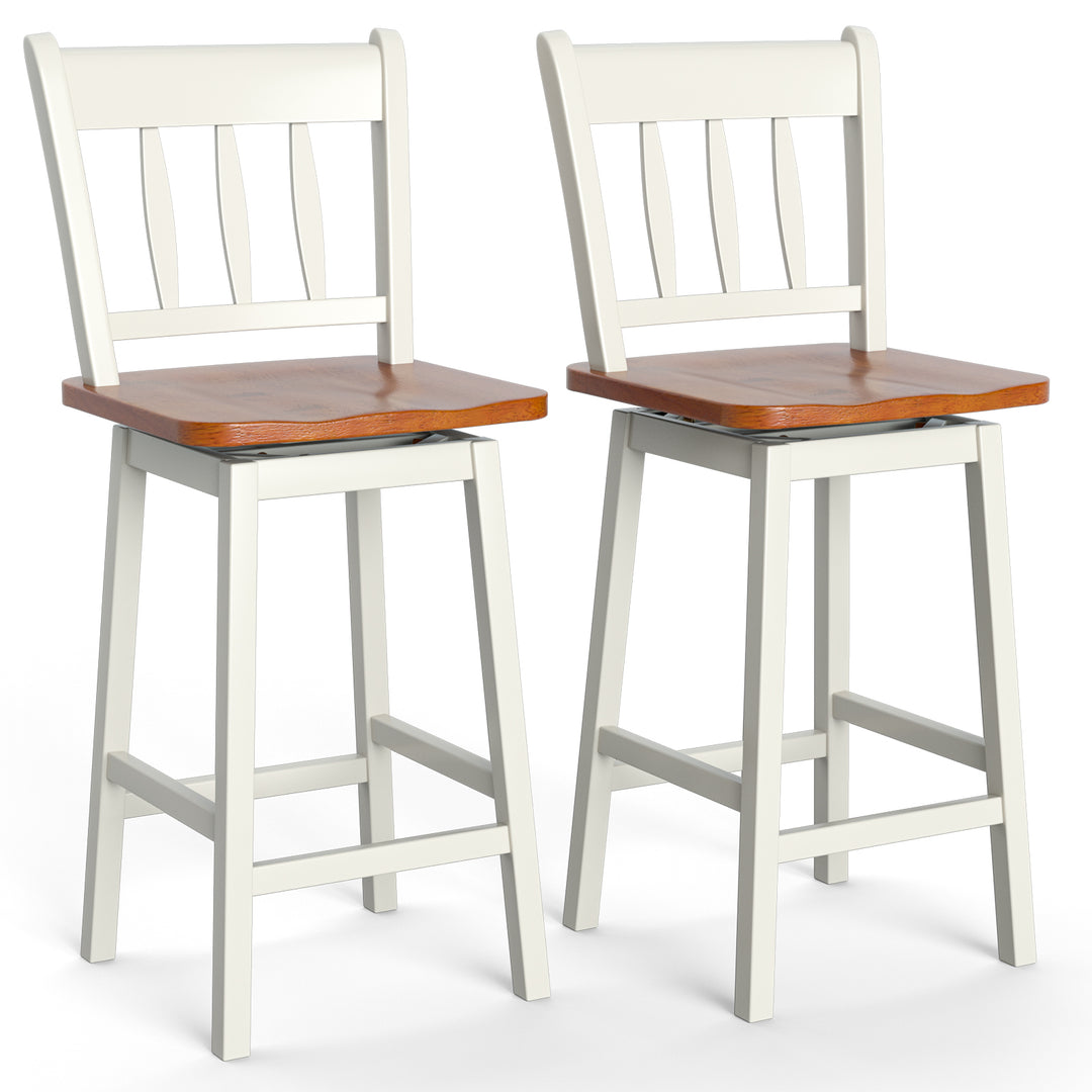 Set of 2 97cm Swivel Rubber Wood Bar Stools with Backrest and Footrest - TidySpaces