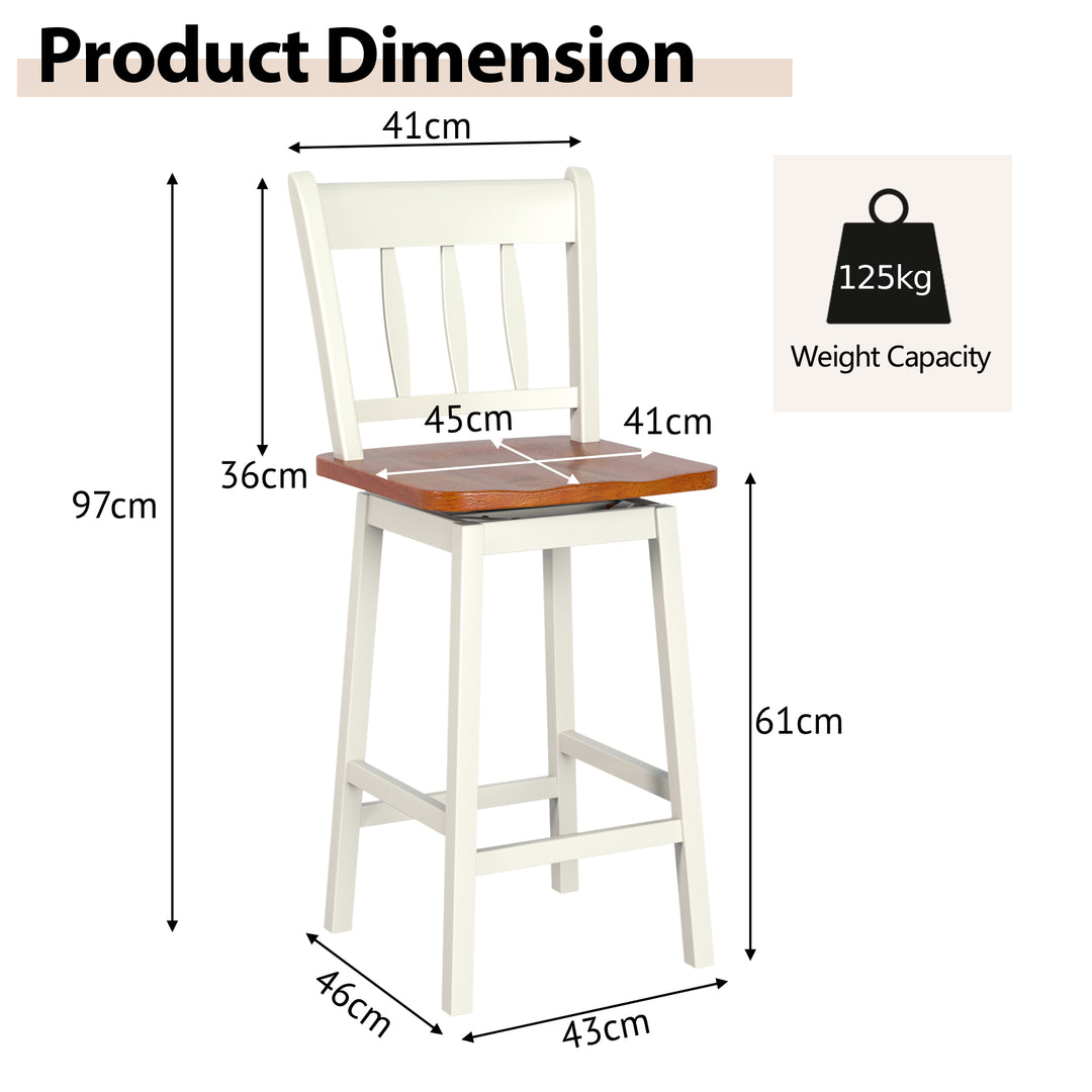 Set of 2 97cm Swivel Rubber Wood Bar Stools with Backrest and Footrest - TidySpaces