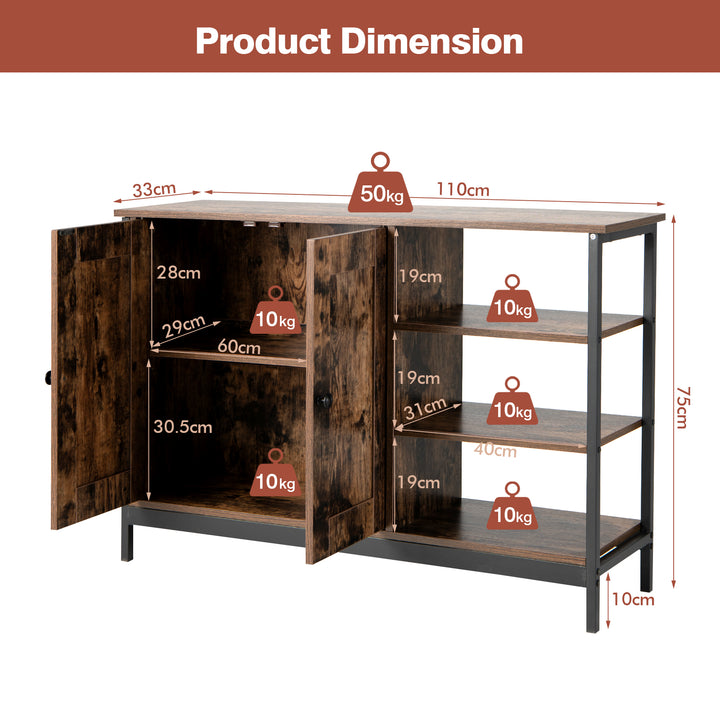 Industrial Kitchen Buffet Cabinet with Doors and Adjustable Shelves - TidySpaces