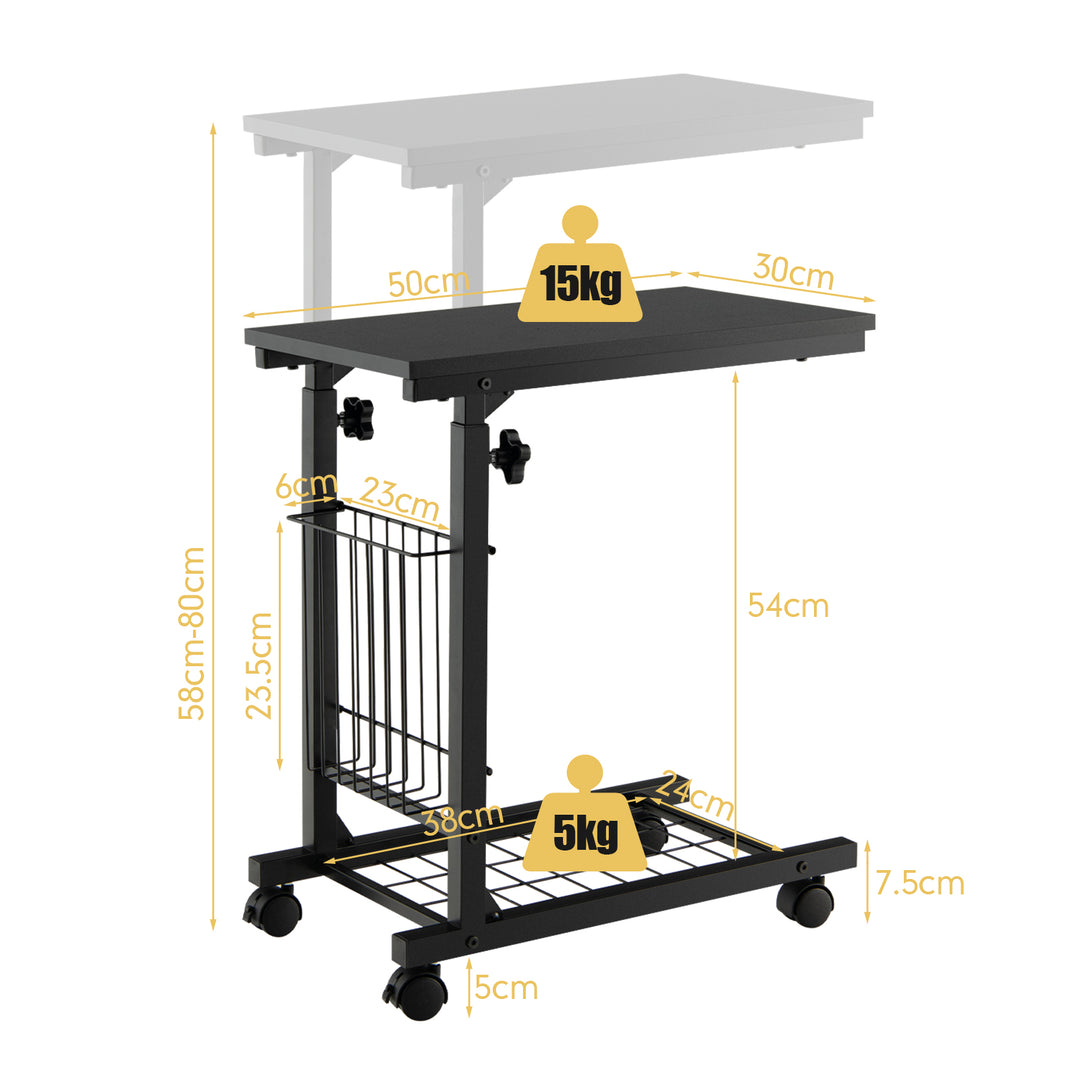 C shape Adjustable End Table with Storage Basket - TidySpaces