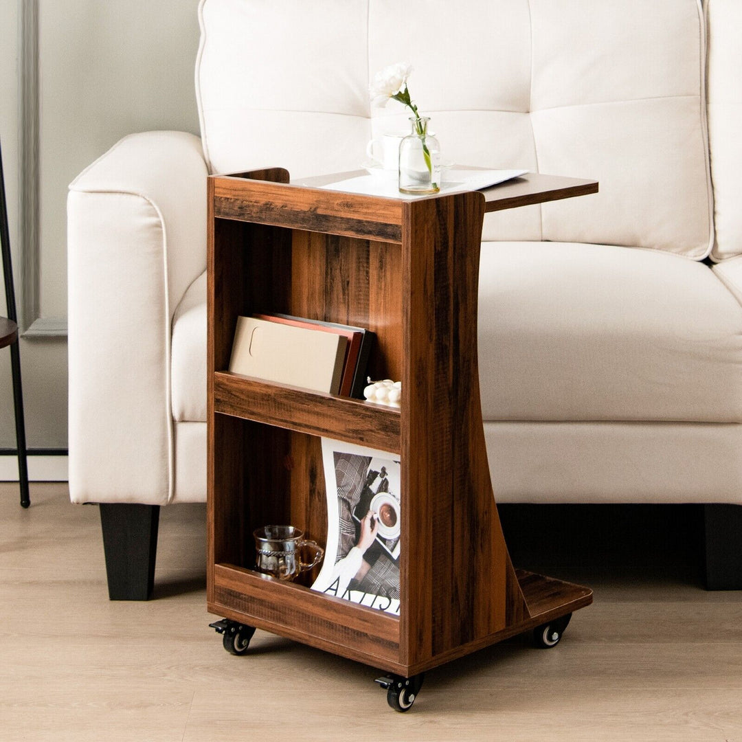 C Shaped Side Table with Storage Shelf - TidySpaces