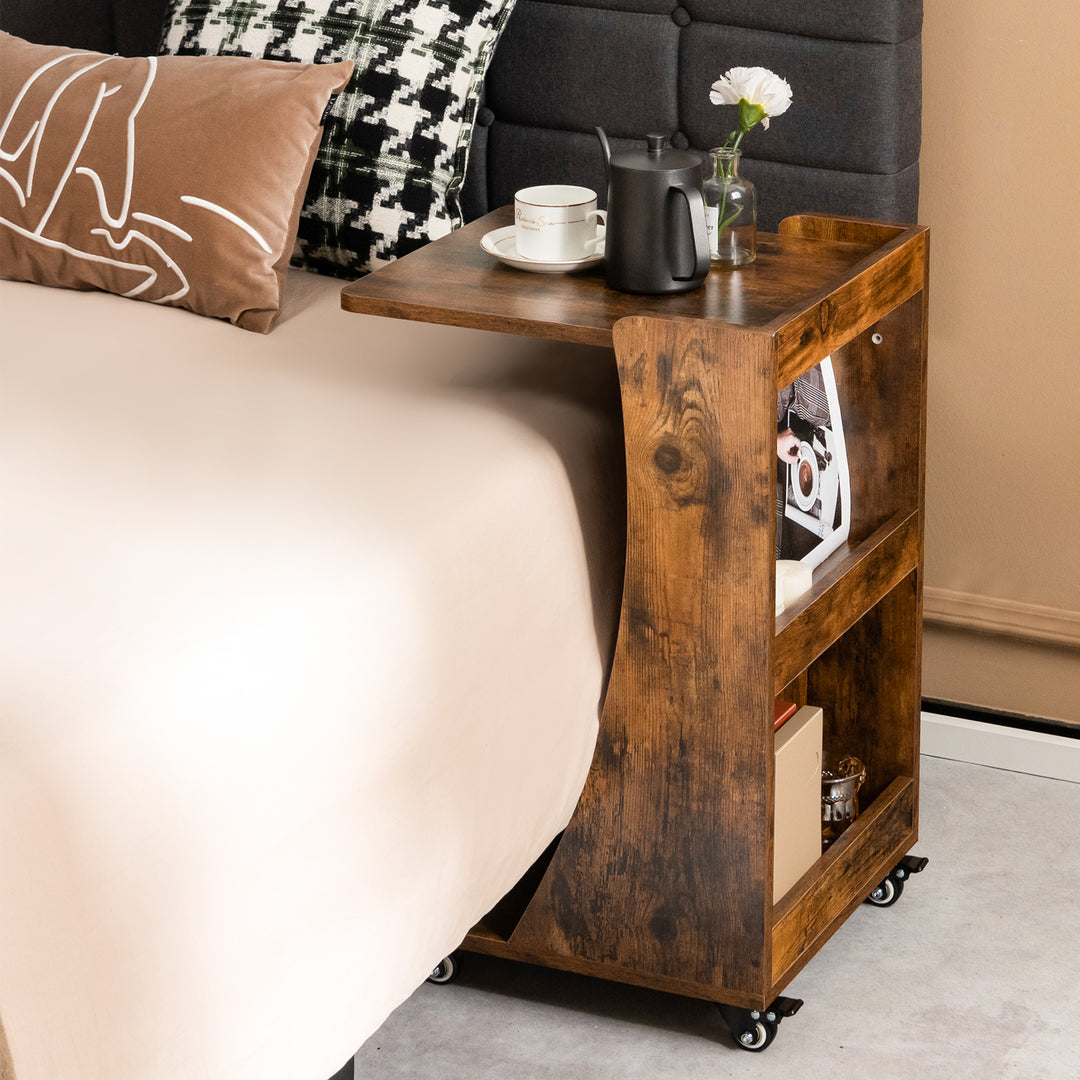 C Shaped Side Table with Storage Shelf - TidySpaces