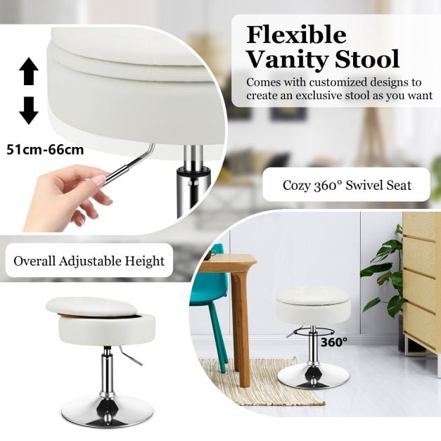 360° Swivel Vanity Stool with Removable Tray Lid
