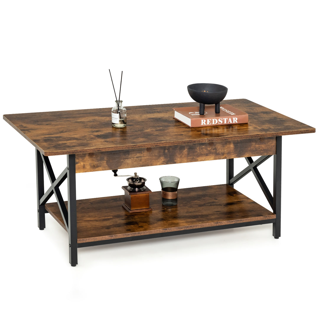 2 Tier Industrial Coffee Table for Living Room Bedroom Office - TidySpaces