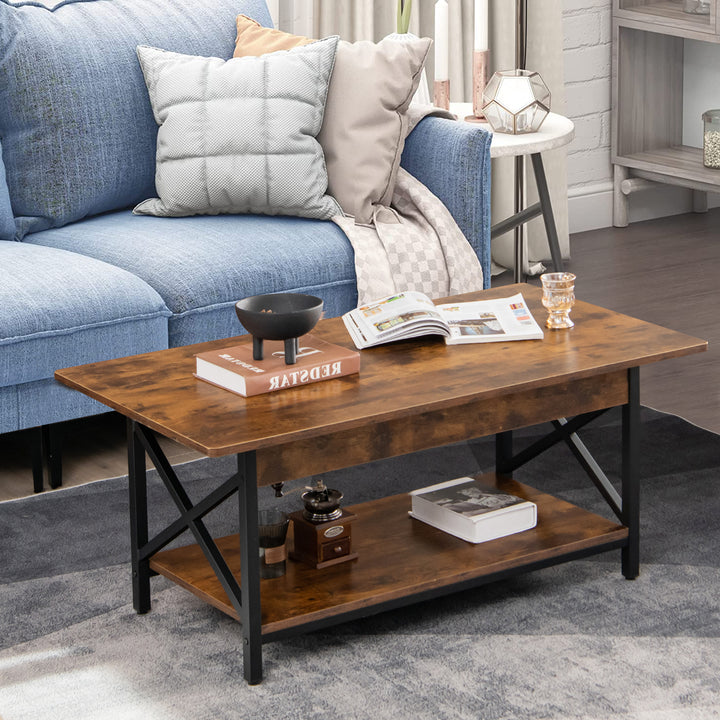 2 Tier Industrial Coffee Table for Living Room Bedroom Office - TidySpaces