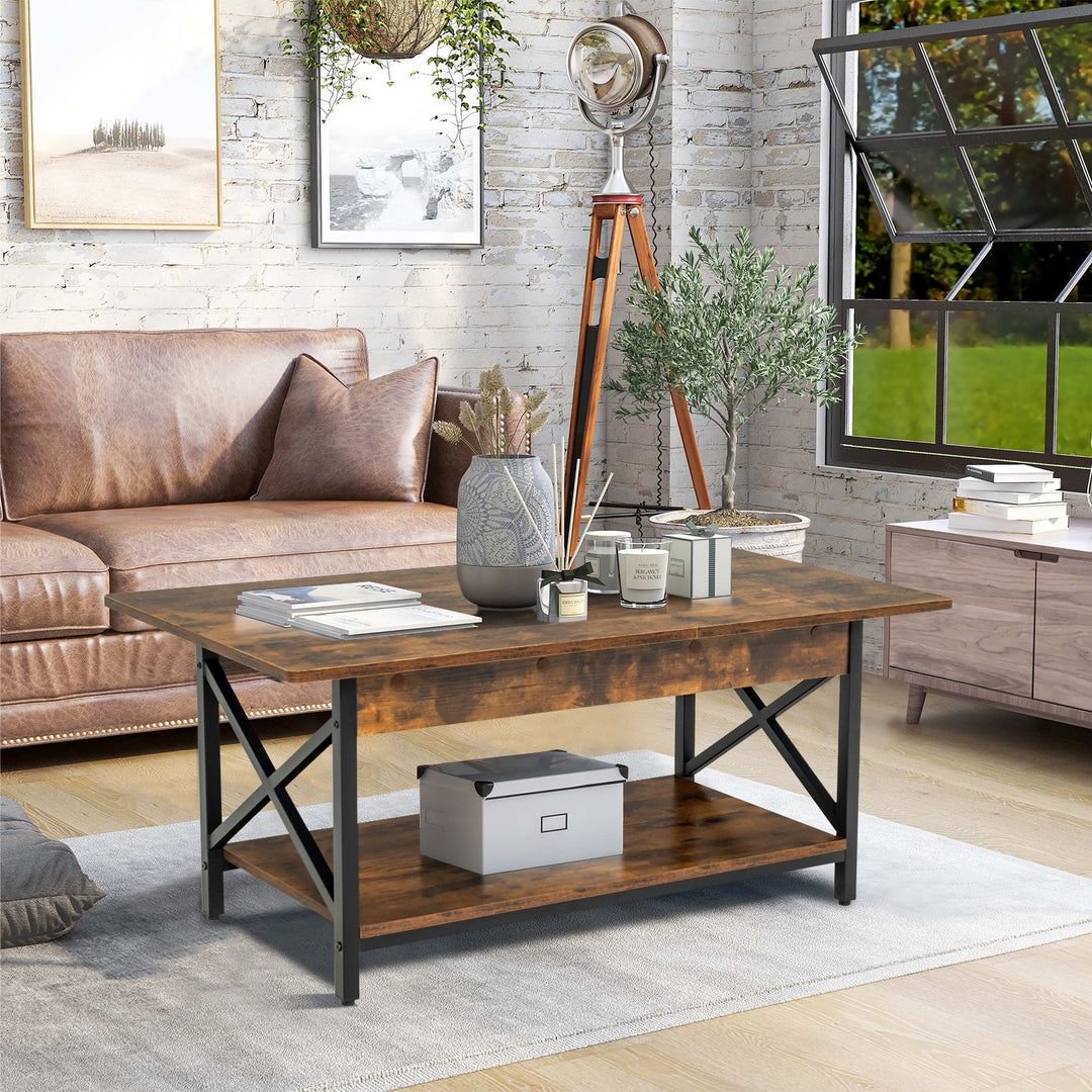 2 Tier Industrial Coffee Table for Living Room Bedroom Office - TidySpaces