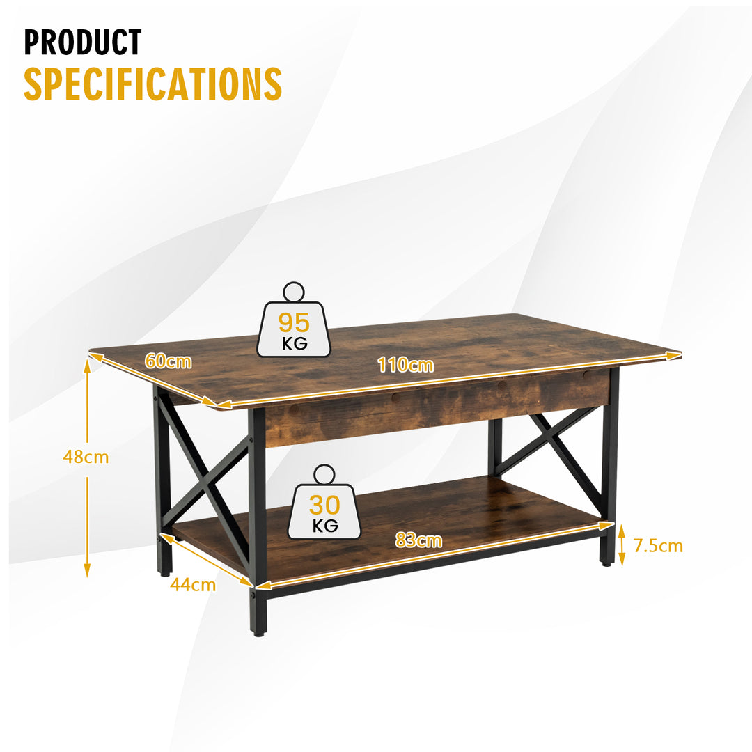 2 Tier Industrial Coffee Table for Living Room Bedroom Office - TidySpaces