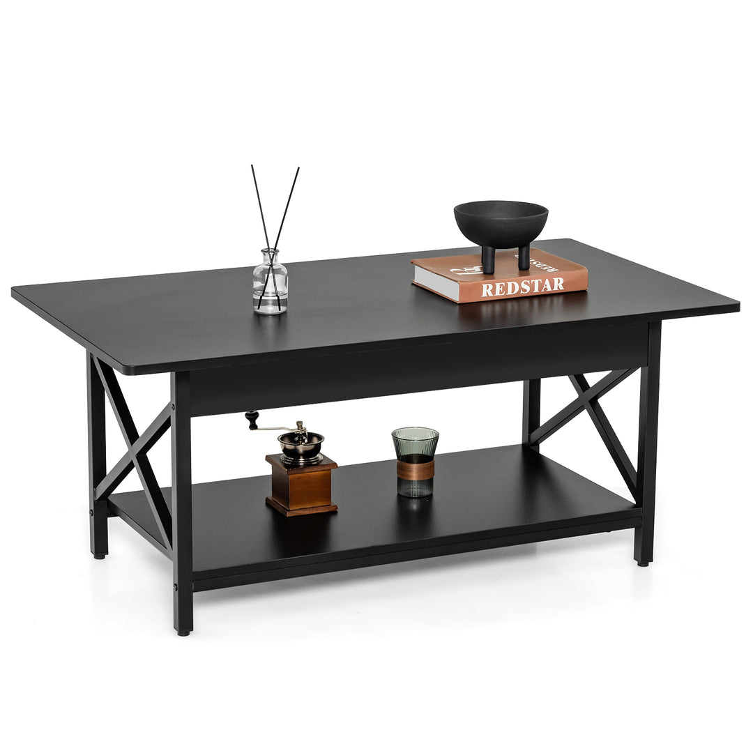 2 Tier Industrial Coffee Table for Living Room Bedroom Office - TidySpaces