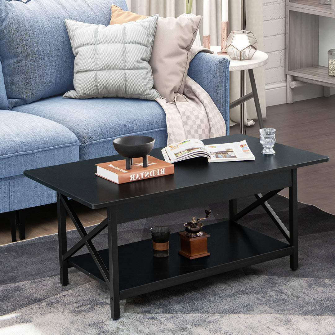 2 Tier Industrial Coffee Table for Living Room Bedroom Office - TidySpaces