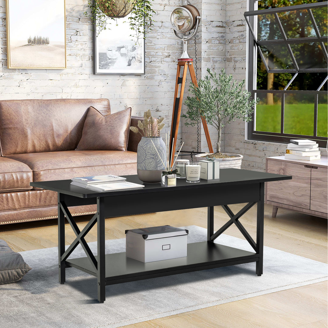 2 Tier Industrial Coffee Table for Living Room Bedroom Office - TidySpaces