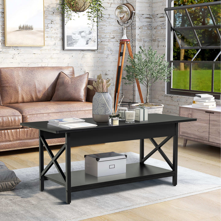 2 Tier Industrial Coffee Table for Living Room Bedroom Office - TidySpaces