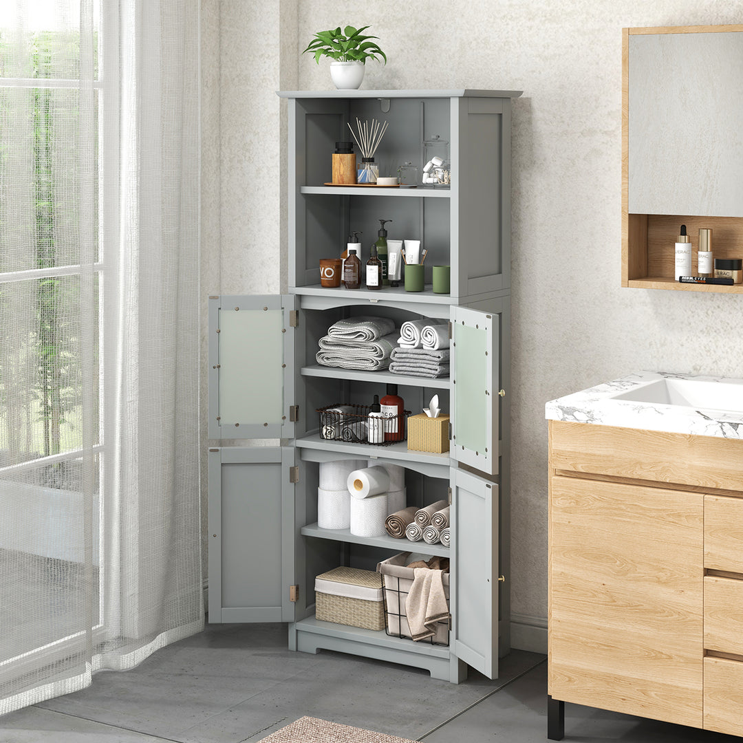 Freestanding Storage Cabinet with Tempered Glass Door and Open Shelves