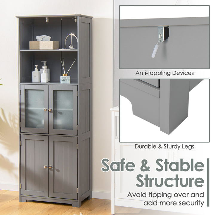 Freestanding Storage Cabinet with Tempered Glass Door and Open Shelves