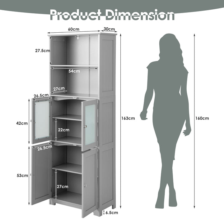 Freestanding Storage Cabinet with Tempered Glass Door and Open Shelves