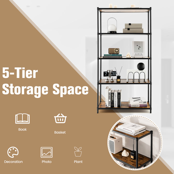 5 Tier Wooden Bookshelf for Living Room Bedroom and Office Rustic - TidySpaces