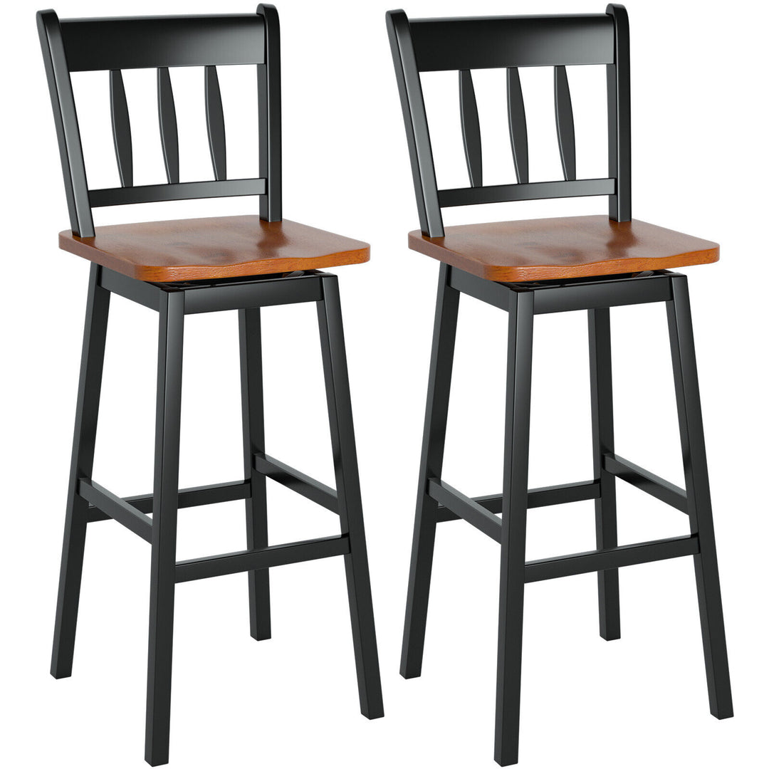 Set of 2 Rubber Wood Swivel Bar Stools with Backrest and Footrest - TidySpaces