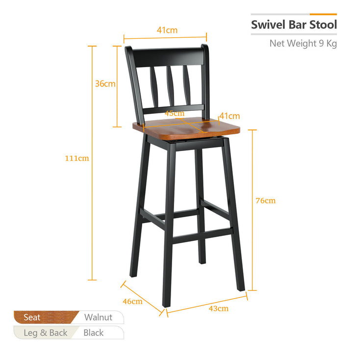 Set of 2 Rubber Wood Swivel Bar Stools with Backrest and Footrest - TidySpaces