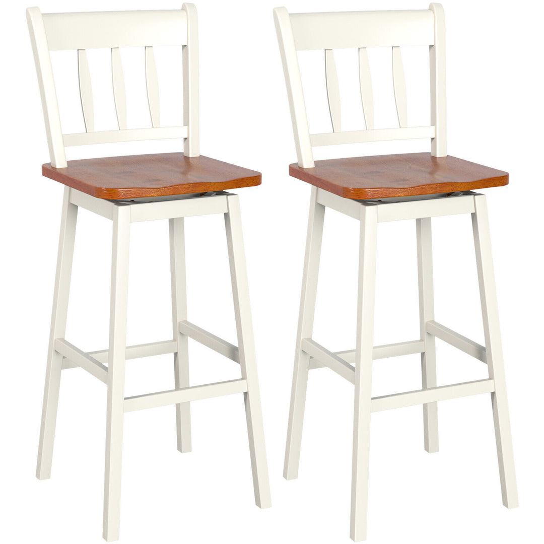 Set of 2 Rubber Wood Swivel Bar Stools with Backrest and Footrest - TidySpaces