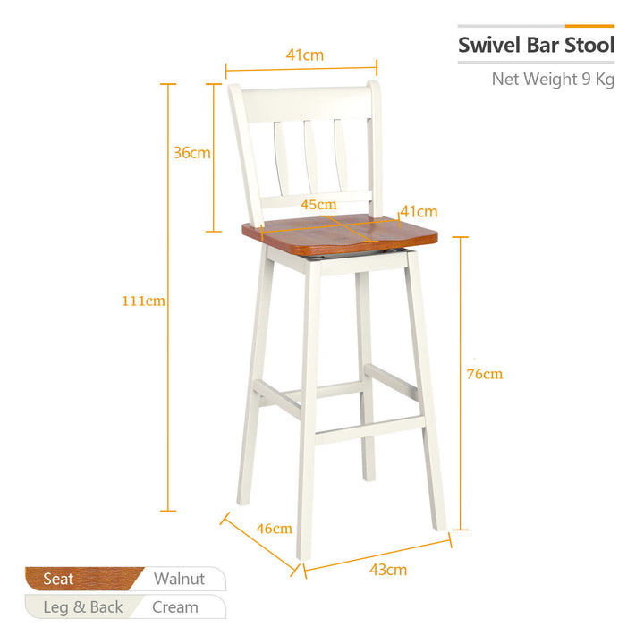 Set of 2 Rubber Wood Swivel Bar Stools with Backrest and Footrest - TidySpaces