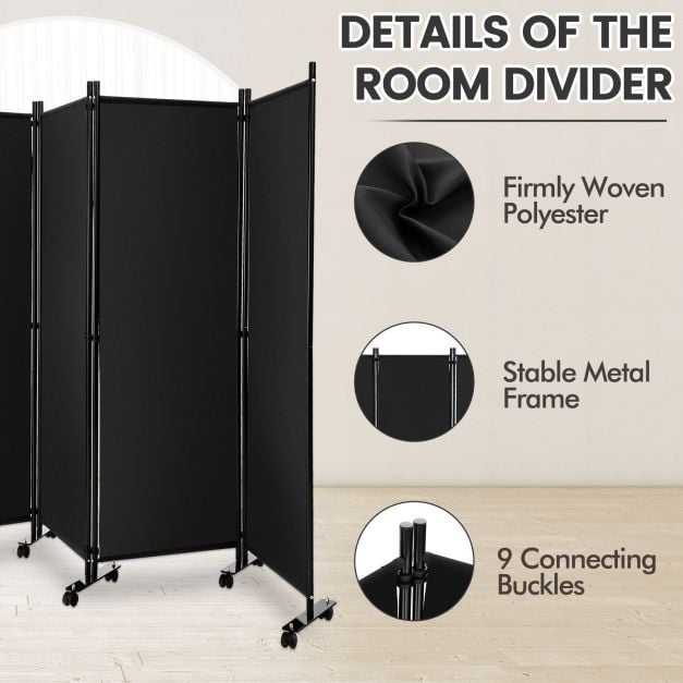 4-Panel Folding Room Divider with Wheels for Living Room Bedroom - TidySpaces