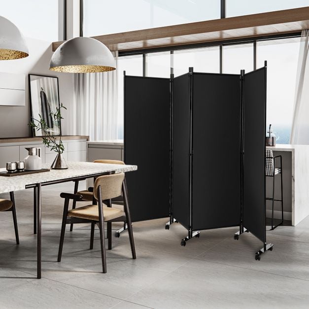 4-Panel Folding Room Divider with Wheels for Living Room Bedroom - TidySpaces