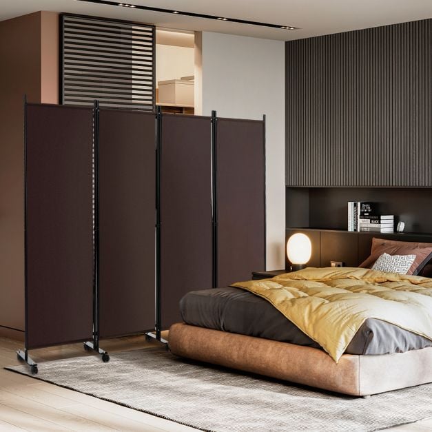 4-Panel Folding Room Divider with Wheels for Living Room Bedroom - TidySpaces