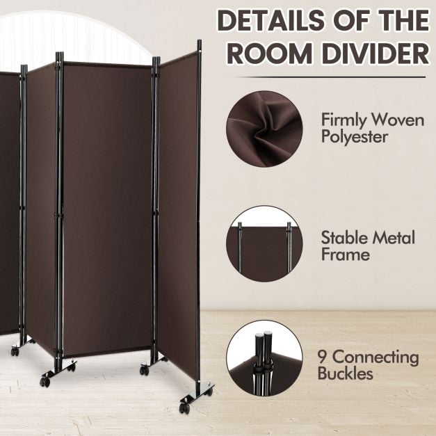 4-Panel Folding Room Divider with Wheels for Living Room Bedroom - TidySpaces
