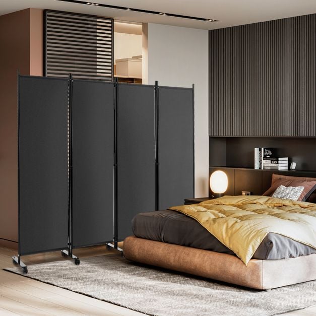 4-Panel Folding Room Divider with Wheels for Living Room Bedroom - TidySpaces