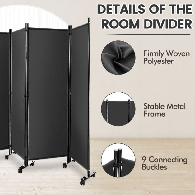 4-Panel Folding Room Divider with Wheels for Living Room Bedroom - TidySpaces