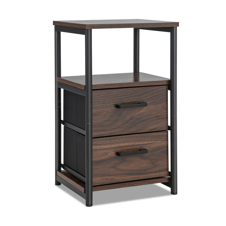 Metal Frame Bedside Table with Open Shelf and 2 Drawers Rustic - TidySpaces