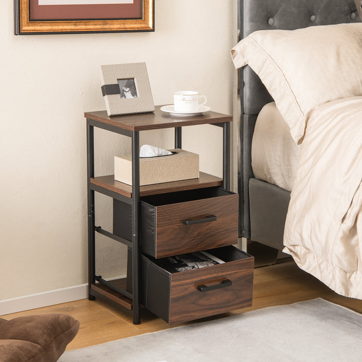 Metal Frame Bedside Table with Open Shelf and 2 Drawers Rustic - TidySpaces