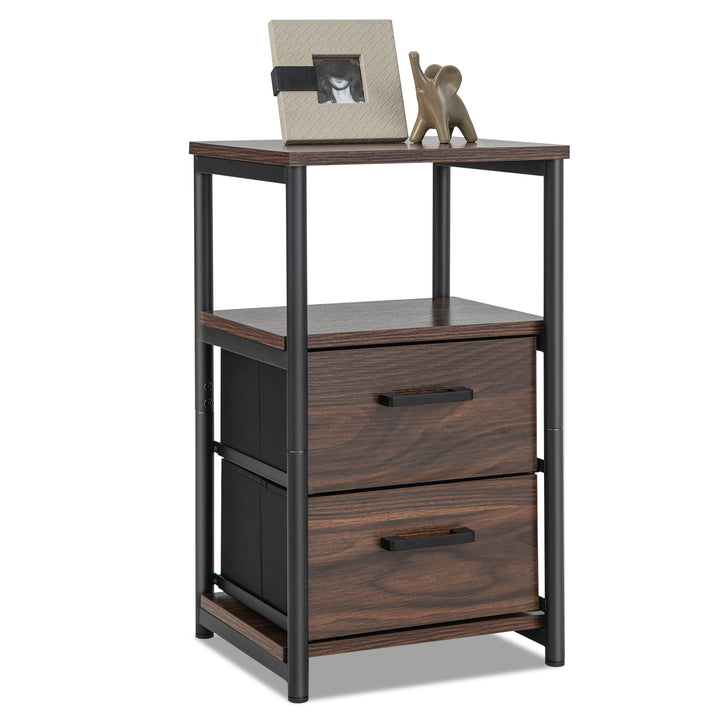 Metal Frame Bedside Table with Open Shelf and 2 Drawers Rustic - TidySpaces