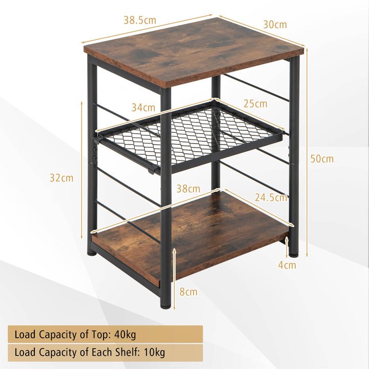 3 Tier Side Table with Adjustable Mesh Shelf for Living Room Bedroom Rustic - TidySpaces