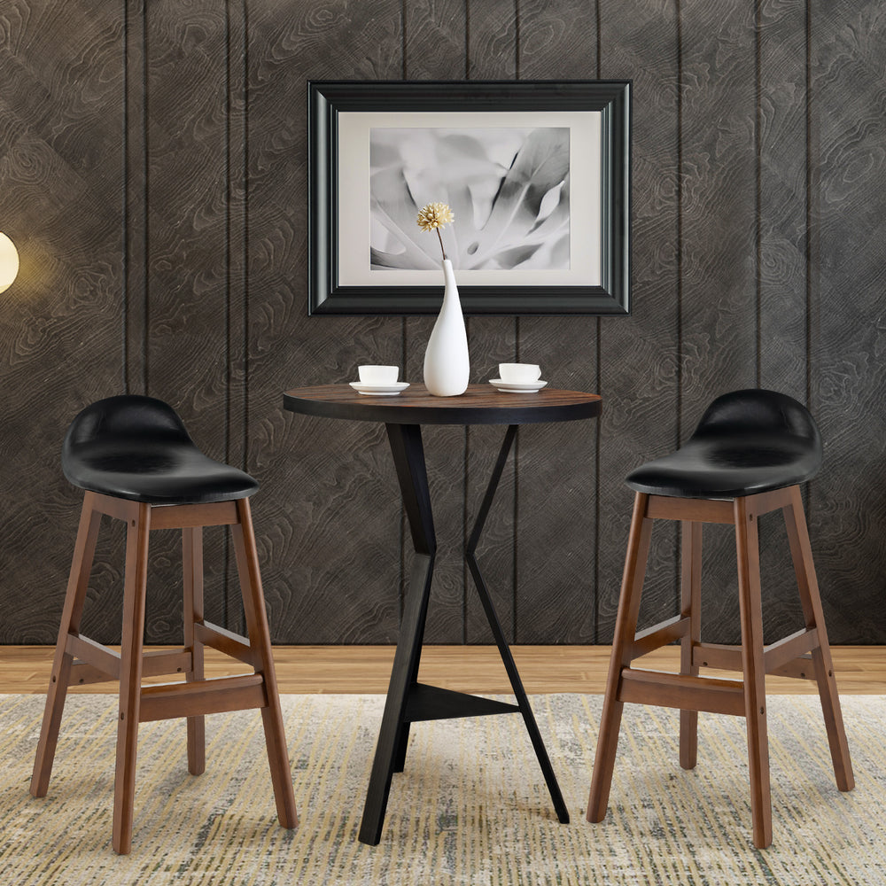 Bar Stool Set of 2 with Padded Seat and Back Cushion Black - TidySpaces